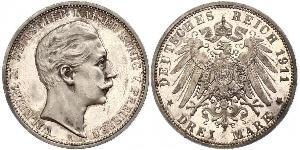3 Mark Royaume de Prusse (1701-1918) Argent Wilhelm II, German Emperor (1859-1941)