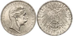 3 Mark Royaume de Prusse (1701-1918) Argent Wilhelm II, German Emperor (1859-1941)