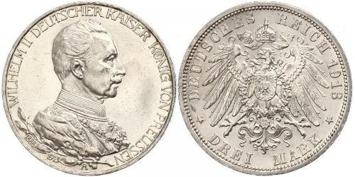 3 Mark Royaume de Prusse (1701-1918) Argent Wilhelm II, German Emperor (1859-1941)