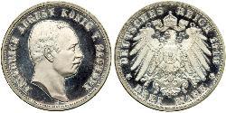 3 Mark Royaume de Saxe (1806 - 1918) Argent Frédéric-Auguste III de Saxe (1865-1932)