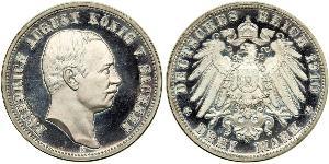 3 Mark Royaume de Saxe (1806 - 1918) Argent Frédéric-Auguste III de Saxe (1865-1932)