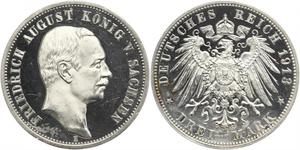3 Mark Royaume de Saxe (1806 - 1918) Argent Frédéric-Auguste III de Saxe (1865-1932)