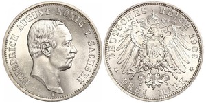 3 Mark Royaume de Saxe (1806 - 1918) Argent Frédéric-Auguste III de Saxe (1865-1932)