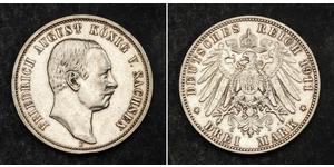 3 Mark Royaume de Saxe (1806 - 1918) Argent Frédéric-Auguste III de Saxe (1865-1932)