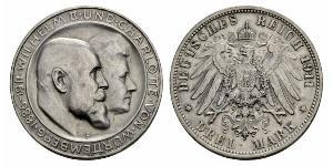 3 Mark Royaume de Wurtemberg (1806-1918) Argent Wilhelm II, German Emperor (1859-1941)