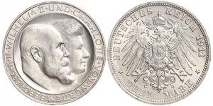 3 Mark Royaume de Wurtemberg (1806-1918) Argent Wilhelm II, German Emperor (1859-1941)