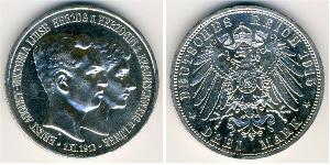 3 Mark Ducato di Brunswick (1815 - 1918) Argento Ernesto Augusto III di Brunswick (1887 - 1953)