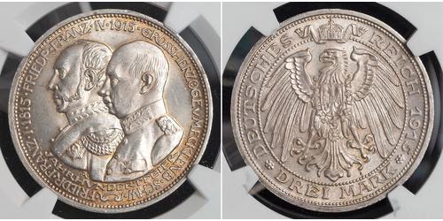 3 Mark Impero tedesco (1871-1918) Argento Frederick Francis IV, Grand Duke of Mecklenburg (1882 - 1945)