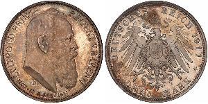 3 Mark Regno di Baviera (1806 - 1918) Argento Ottone di Baviera(1848 – 1916)