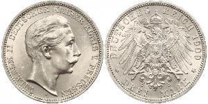 3 Mark Regno di Prussia (1701-1918) Argento Wilhelm II, German Emperor (1859-1941)