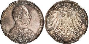 3 Mark Regno di Prussia (1701-1918) Argento Wilhelm II, German Emperor (1859-1941)