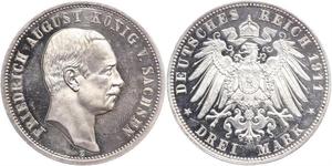 3 Mark Regno di Sassonia (1806 - 1918) Argento Federico Augusto III di Sassonia (1865-1932)