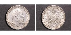 3 Mark Regno di Württemberg (1806-1918) Argento Wilhelm II, German Emperor (1859-1941)