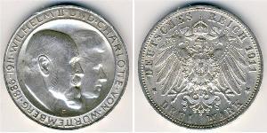 3 Mark Regno di Württemberg (1806-1918) Argento Wilhelm II, German Emperor (1859-1941)