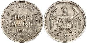 3 Mark Repubblica di Weimar (1918-1933) Argento 