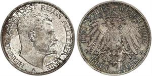 3 Mark Reuss-Greiz (1778 - 1918) Argento Enrico XXIV di Reuss-Greiz