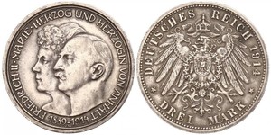 3 Mark Anhalt-Dessau (1603 -1863) Plata Federico II de Anhalt(1856 – 1918)