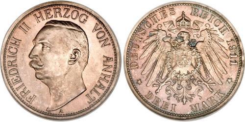 3 Mark Anhalt-Dessau (1603 -1863) Plata Federico II de Anhalt(1856 – 1918)