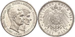 3 Mark Ducado de Brunswick (1815 - 1918) Plata Ernesto Augusto III de Hannover (1887 - 1953)