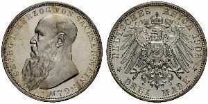 3 Mark Ducado de Sajonia-Meiningen (1680 - 1918) Plata Jorge II de Sajonia-Meiningen