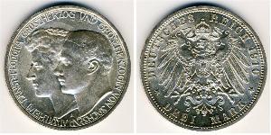 3 Mark Ducado de Sajonia-Weimar-Eisenach (1809 - 1918) Plata Guillermo Ernesto de Sajonia-Weimar-Eisenach