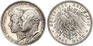 3 Mark Ducado de Sajonia-Weimar-Eisenach (1809 - 1918) Plata Guillermo Ernesto de Sajonia-Weimar-Eisenach