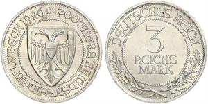 3 Mark Free City of Lübeck Plata 
