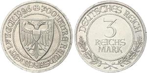 3 Mark Free City of Lübeck Plata 