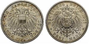 3 Mark Free City of Lübeck Plata 