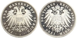 3 Mark Free City of Lübeck Plata 