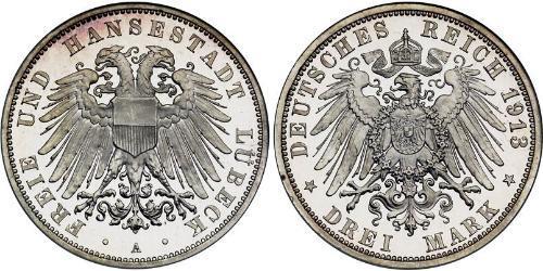 3 Mark Free City of Lübeck Plata 