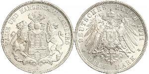 3 Mark Hamburgo / States of Germany Plata 