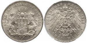 3 Mark Hamburgo / States of Germany Plata 