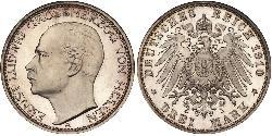 3 Mark Hesse-Darmstadt (1806 - 1918) Plata Ernesto Luis de Hesse-Darmstadt (1868 - 1937)