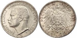 3 Mark Hesse-Darmstadt (1806 - 1918) Plata Ernesto Luis de Hesse-Darmstadt (1868 - 1937)