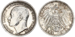 3 Mark Hesse-Darmstadt (1806 - 1918) Plata Ernesto Luis de Hesse-Darmstadt (1868 - 1937)