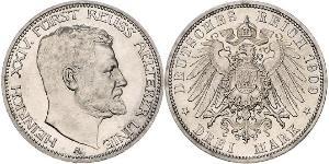 3 Mark Principado de Reuss (línea mayor) (1778 - 1918) Plata Enrique XXIV de Reuss-Greiz
