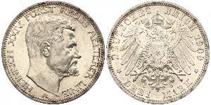 3 Mark Principado de Reuss (línea mayor) (1778 - 1918) Plata Enrique XXIV de Reuss-Greiz