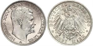 3 Mark Principado de Reuss (línea mayor) (1778 - 1918) Plata Enrique XXIV de Reuss-Greiz