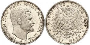 3 Mark Principado de Reuss (línea mayor) (1778 - 1918) Plata Enrique XXIV de Reuss-Greiz