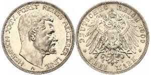 3 Mark Principado de Reuss (línea mayor) (1778 - 1918) Plata Enrique XXIV de Reuss-Greiz