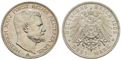 3 Mark Principado de Reuss (línea mayor) (1778 - 1918) Plata Enrique XXIV de Reuss-Greiz