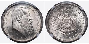 3 Mark Reino de Baviera (1806 - 1918) Plata Otón I de Baviera(1848 – 1916)