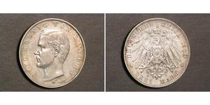 3 Mark Reino de Baviera (1806 - 1918) Plata Otón I de Baviera(1848 – 1916)