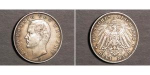 3 Mark Reino de Baviera (1806 - 1918) Plata Otón I de Baviera(1848 – 1916)