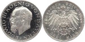 3 Mark Reino de Baviera (1806 - 1918) Plata Luis III de Baviera (1845 – 1921)