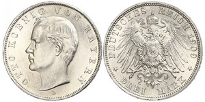 3 Mark Reino de Baviera (1806 - 1918) Plata Otón I de Baviera(1848 – 1916)