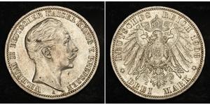 3 Mark Reino de Prusia (1701-1918) Plata Wilhelm II, German Emperor (1859-1941)