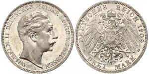 3 Mark Reino de Prusia (1701-1918) Plata Wilhelm II, German Emperor (1859-1941)