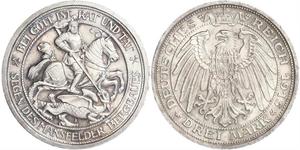 3 Mark Reino de Prusia (1701-1918) Plata Wilhelm II, German Emperor (1859-1941)